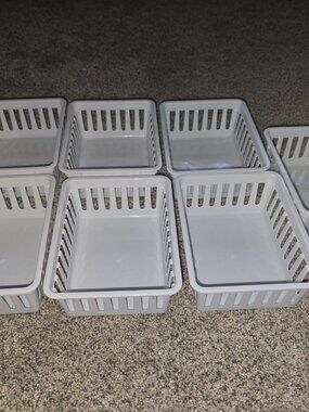 Lot of 7 White Plastic Storage Baskets Small Organizer Bins